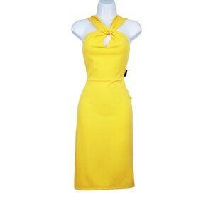 Bebe Womens Sleeveless Yellow Keyhole Halter Neck Midi Dress Size 4 NWT